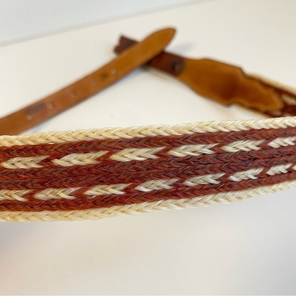 Vintage Hitched Horse Horsehair Belt Western Brown Leather Braided Unisex 26 28 main image 8